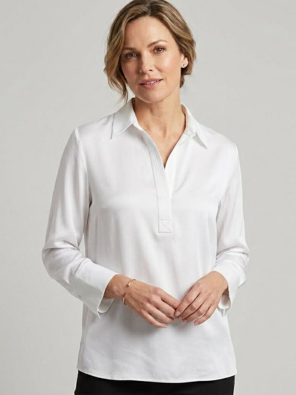 White Polo Collar Popover Shirt by South Blue